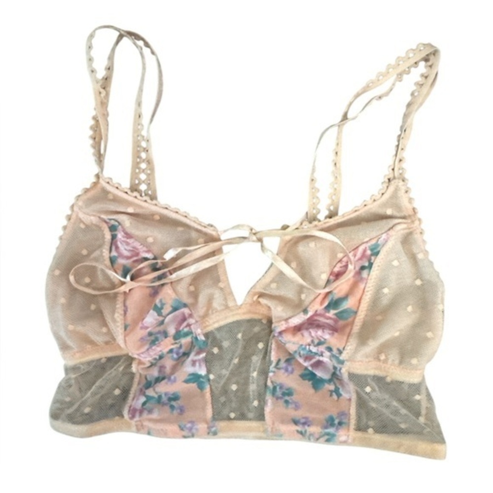 Delicate Floral Mesh Bralette Size Small Peach Colored Feminine Cottage-core SML